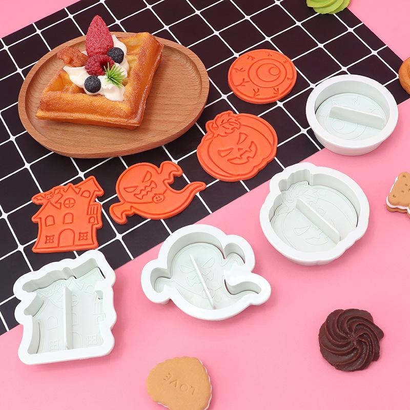 2023 Новый набор из 4 формочек для печенья на Хэллоуин, набор инструментов для резки торта, форма для печенья, тыквы, дома призраков, помадки, форма для выпечки, сахарная поделка