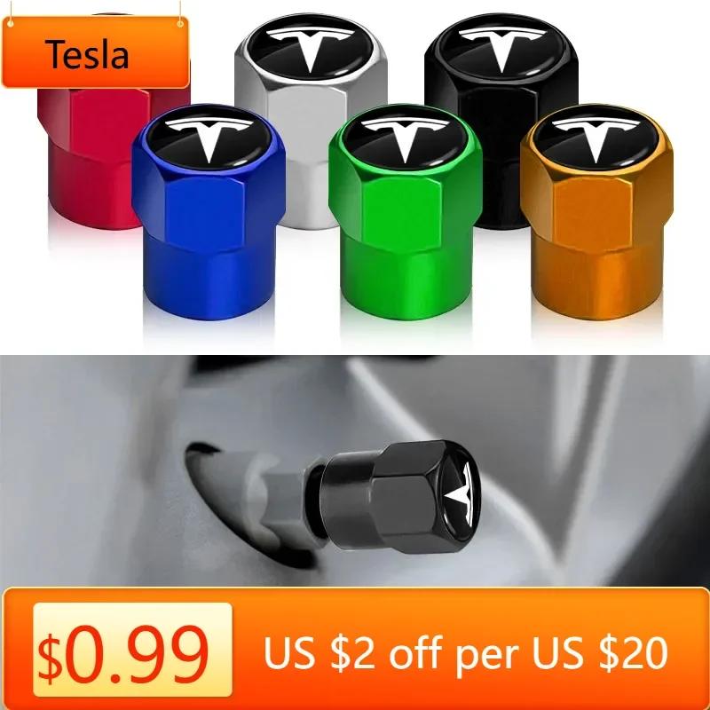 Car Sticker Tesla 4Pcs Car Tire Valve Caps Metal Tyre Air Stems Cover For Tesla Model 3 Y S X Roadster Model 3 S X Y 2022 Invade