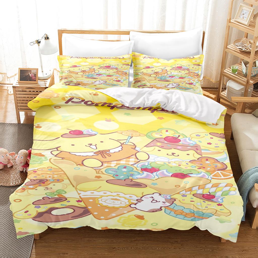 Pompompurin Sanrio 3-Piece 1 Пододеяльник Один Комплект Постельного Белья Comforte Luxus Изысканный Подарок на День Рождения 100% Полиэстер Домашний Декор