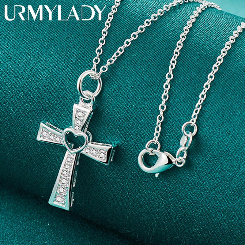 URMYLADY 925 стерлингового серебра крест любовь 16-30 дюймов кулон ожерелье для женщин свадебные модные украшения
