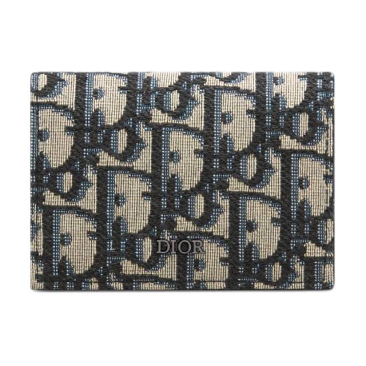 Dior Front Decorated With Ruthenium Brass Logo Jacquard Wallet Unisex Wallet Beige Black 2ESCH178YSE-H05E