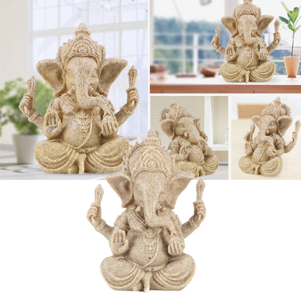 Sandstone Resin Indian Ganesha Elephant God Statue Fengshui Buddha Sculpture Home Decor Crafts