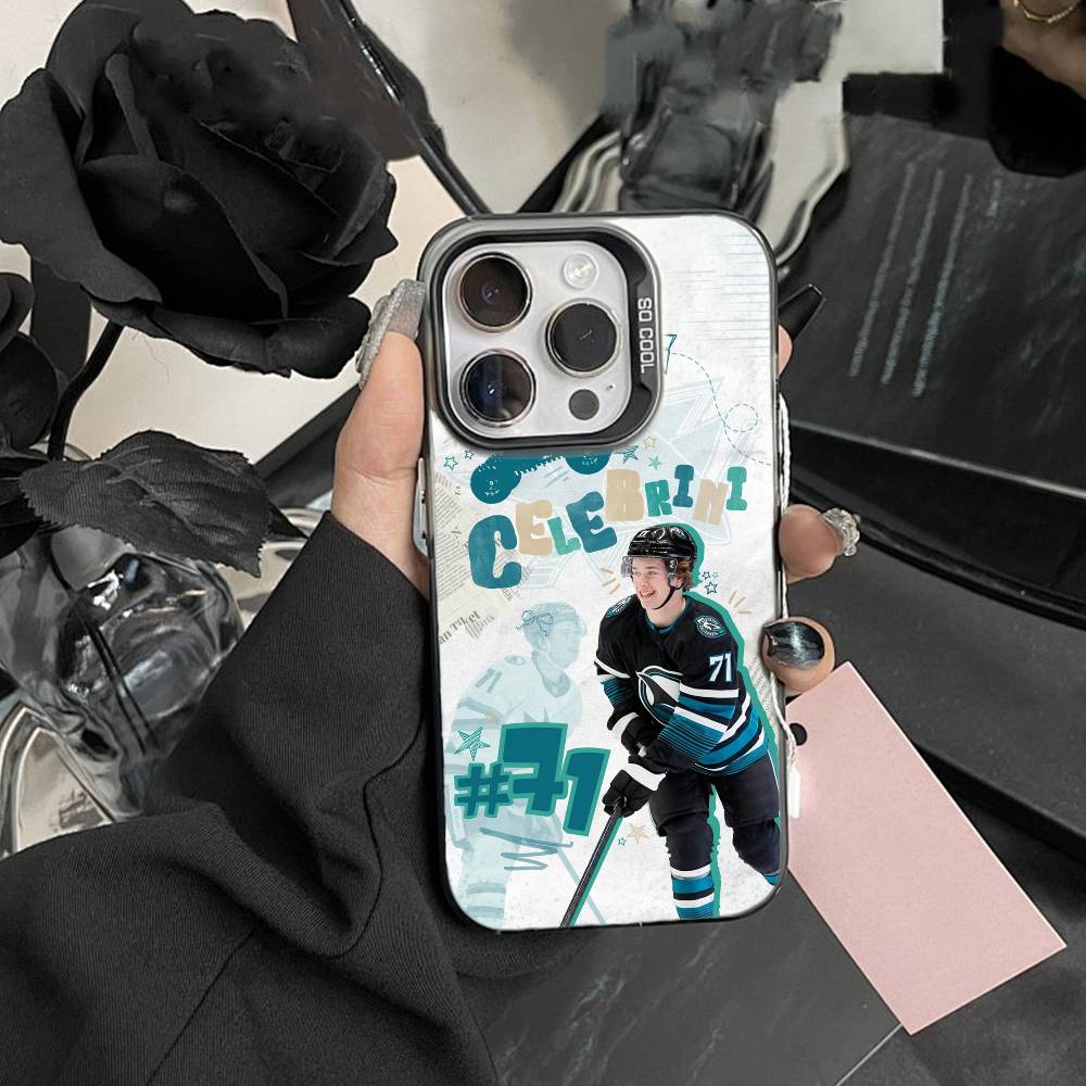Чехол для телефона Sharks Macklin Celebrini для iPhone 16 17 15 14 12 13 Pro Max Черный цвет Ударопрочный чехол