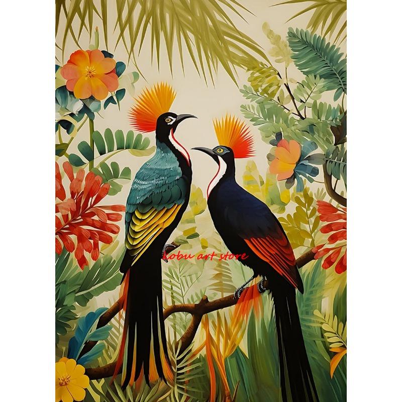 Индийское народное искусство Цветочный узор Древо жизни Павлин Винтажный постер Холст Живопись Принт Настенная картина для гостиной Домашний декор