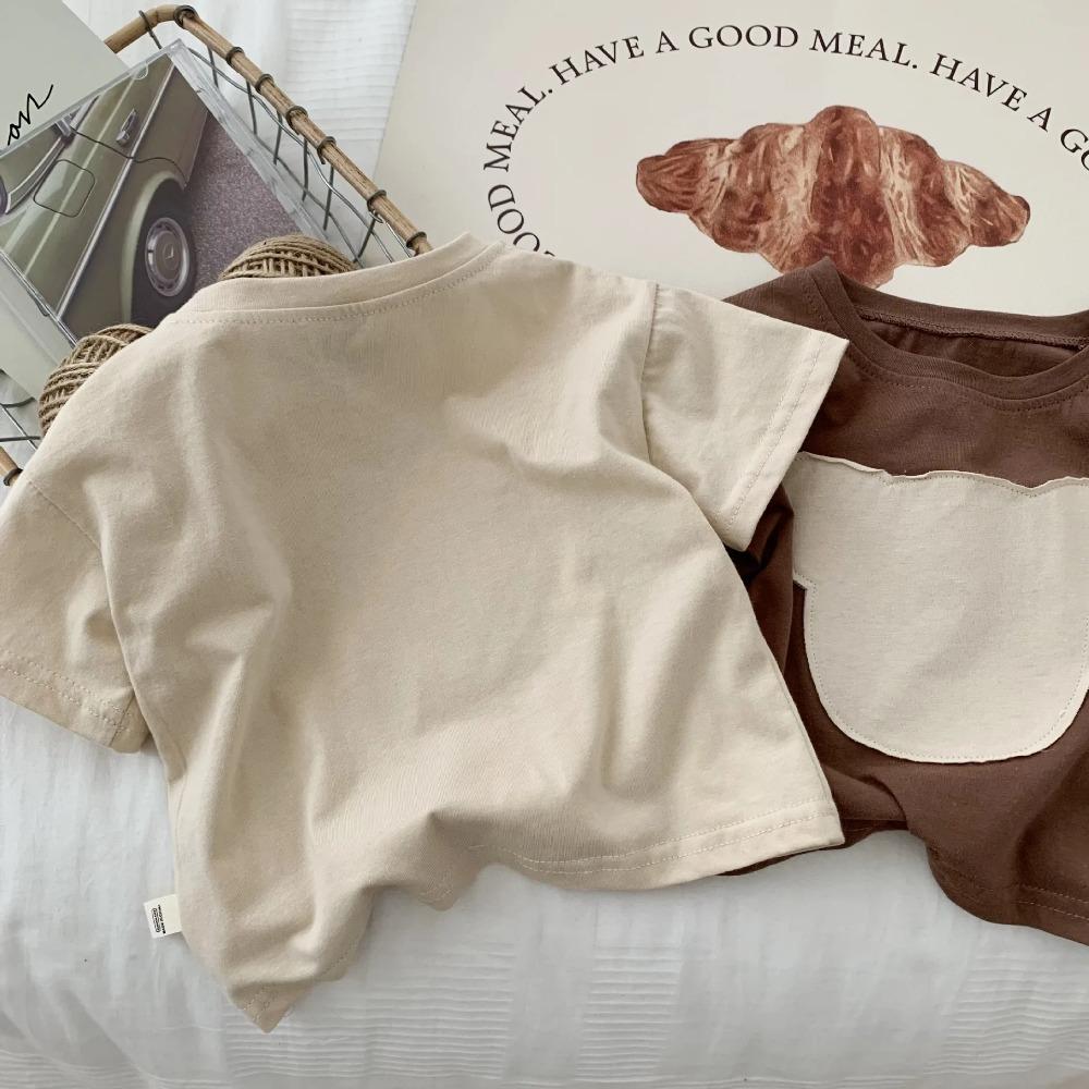 Футболка с героями мультфильмов, детские хлопковые топы с милой нашивкой в ​​виде медведя для девочек, модная спортивная рубашка для мальчиков, детская летняя одежда для детей 0–6 лет