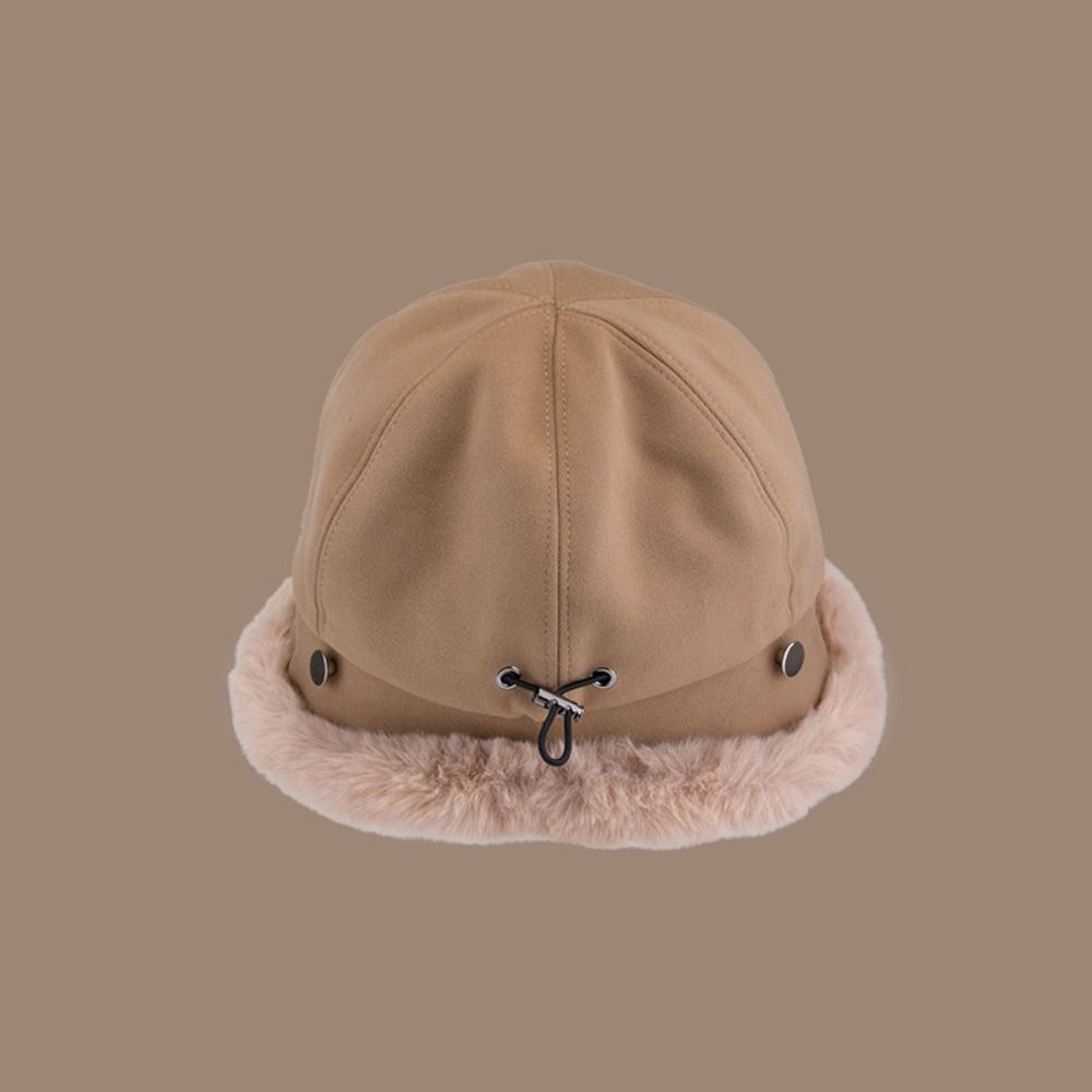 Windproof Fluffy Fur Bucket Hat Wide Brim Winter Fisherman Hat Cute Warm Cap Woman