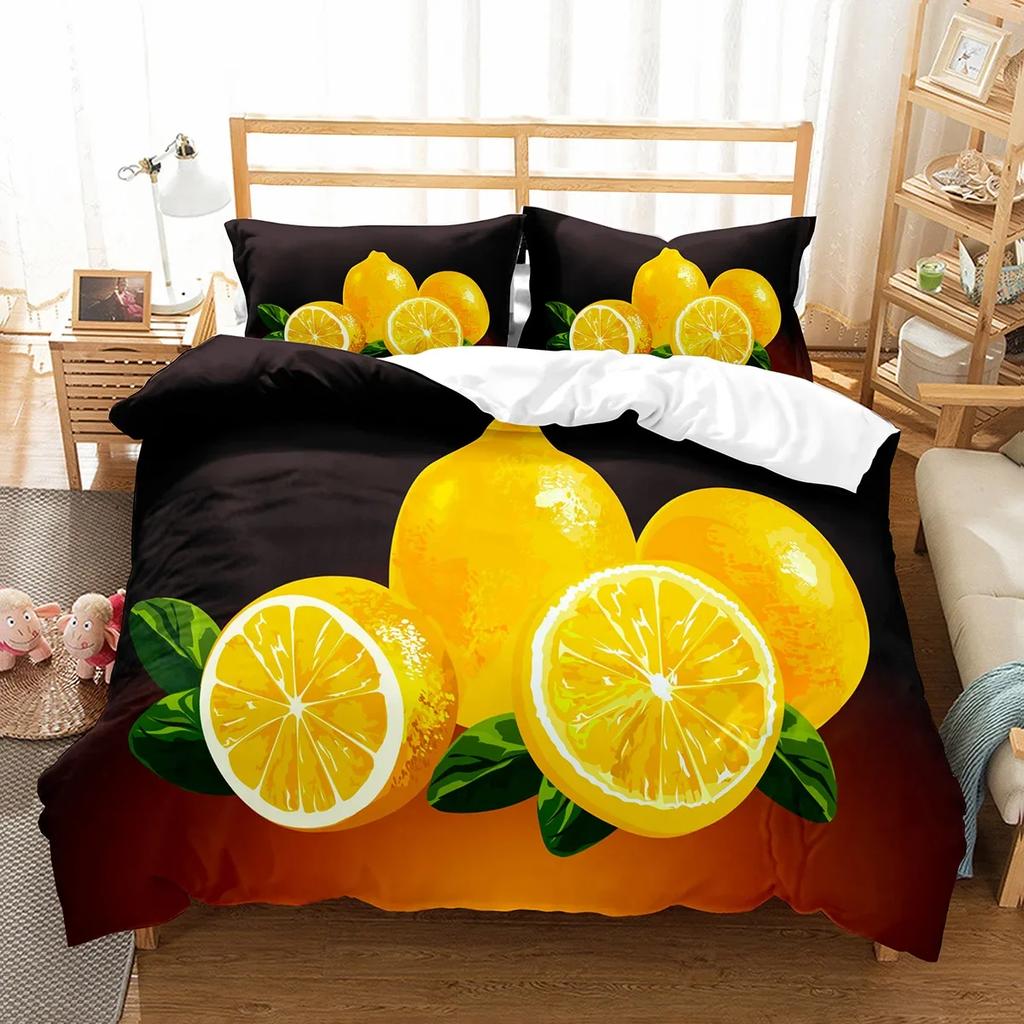 Комплект постельного белья Lemon с рисунком свежих фруктов, двуспальное односпальное одеяло размера King Size для детей, подростков и взрослых, комплект постельного белья, пододеяльник
