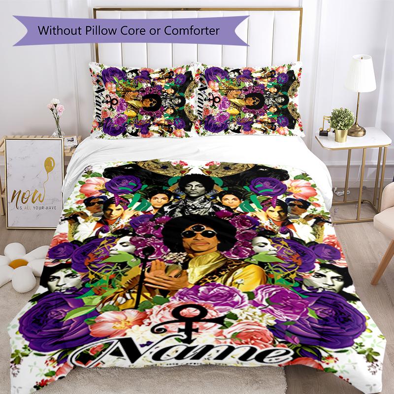 3pcs Custom Name Prince Purple Rain Bedding Set Duvet Cover Closure Includes 1 Duvet Cover & 2 Pillowcases for All Seasons Bedroom Decor