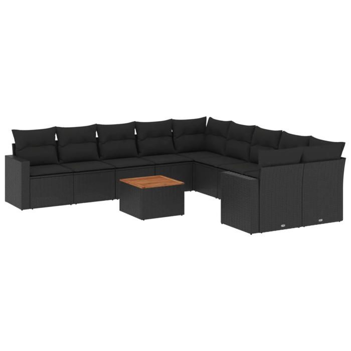 VidaXL Salon de Jardin avec Coussins 11 pcs, Canapés de Terrasse, Ensemble de Meubles de Patio, Mobilier d'Extérieur, Noir 3256643