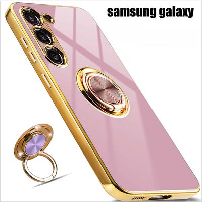 Подходит для Samsung S23 Однотонный Гальванизированный Чехол с Магнитным Кольцом S23ultra Подставка Противоударный ТПУ Японский Чехол для Мобильного Телефона