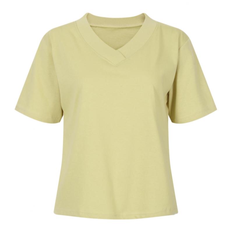 Shop Women Wide Layered V Neck Basic ShorT sleeVe T shirT Dai Wsh 20557 Black