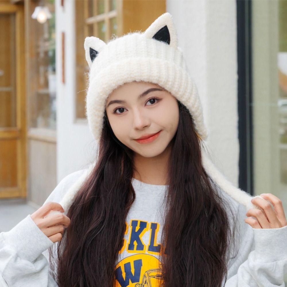 Ветрозащитная шапка с медвежьими ушками и кисточками, зимняя шапка-бомбер, вязаная шапка с кошачьими ушками для отдыха, уличная одежда
