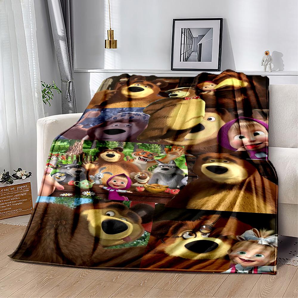 Masha Bear Blanket Durable Comfort Great for Picnics Bedding Seaside for All Seasons Stylish Decor Suitable for Gifting Relatives and Friends