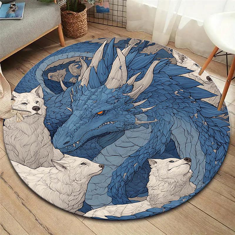 Beautiful dragon Round Area Rug,Carpet Rug for Living Room Bedroom Sofa Playroom Decor,Non-slip Floor Mat