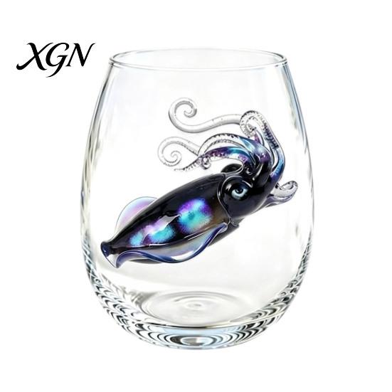 Personalized Daily Use Glassware Stemless Wine Glasses with Marine Animal Pattern, 420ml Capacity, High Borosilicate Halloween Themed Drinking