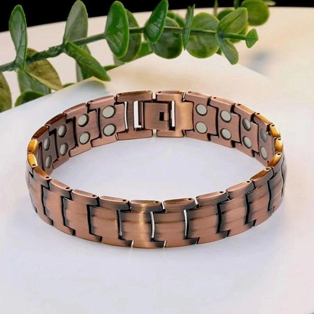 Retro Style Full Magnetic Bracelet Red Copper Men Bangle Magnetic Stone Bracelet  Jewelry Gift