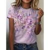 Summer Round Neck 3D Flower Print Top Fashionable Casual Short Sleeved Women's T-shirts