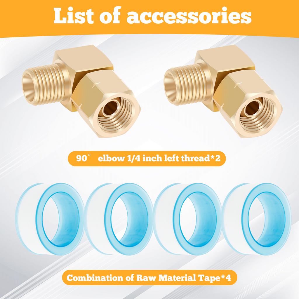 2Pcs LPG Gas Adapter Copper Elbow 90 Degree 1/4 Inch Left Thread Gas Hose Connector Fitting with 4 Raw Tapes for Camping Cookers