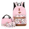 Girl Flower Printed Primary Junior High University Bookbag Lunch Bag Pencil Case 3pcs Backpack Sets Youth School Backpacks