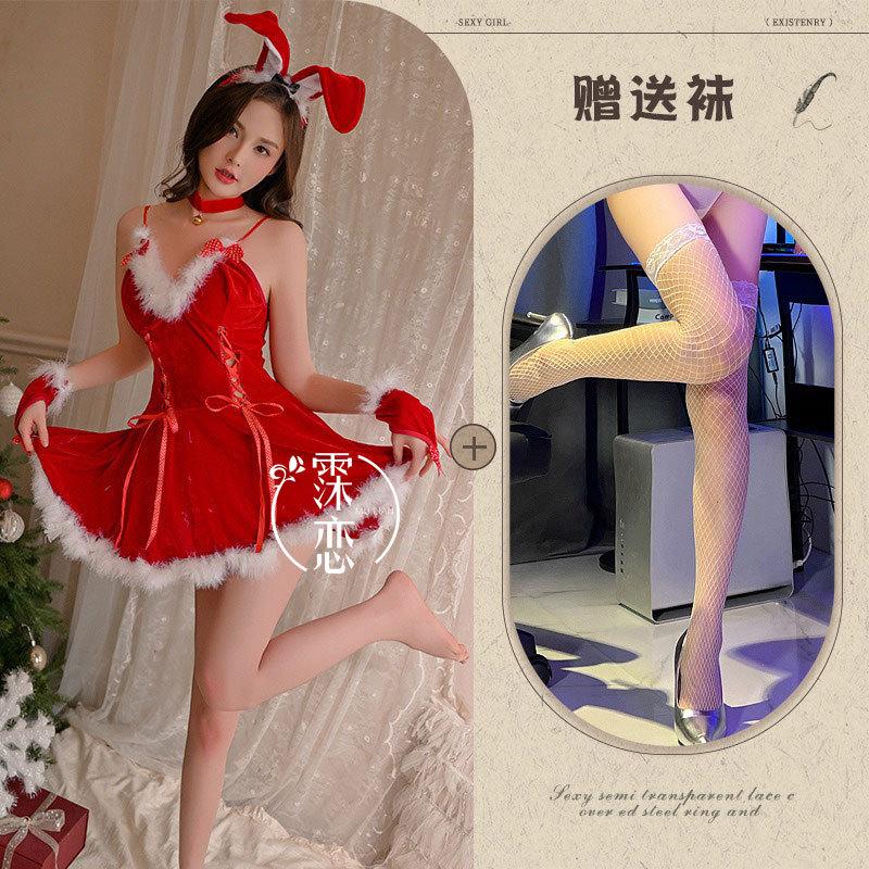 Сексуальное нижнее белье милый рождественский костюм маленькая грудь страсть новое настроение униформа чистое желание подвязки искушение
