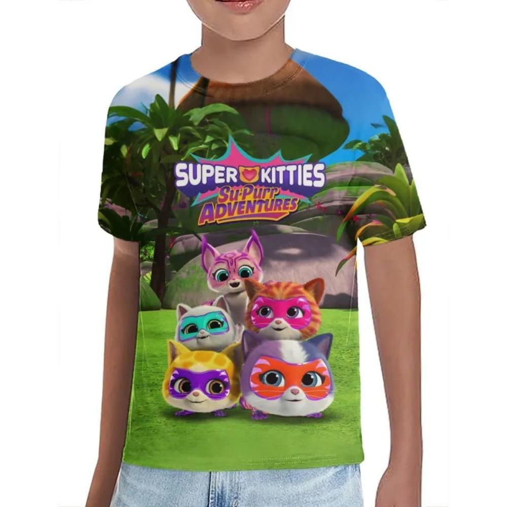 SuperKitties Kids High Quality T Shirts For Girls Cute Childrens Clothing 3D Cartoon Print Summer Short Sleeve Crewneck Tees 3D Printed Anime TOPS