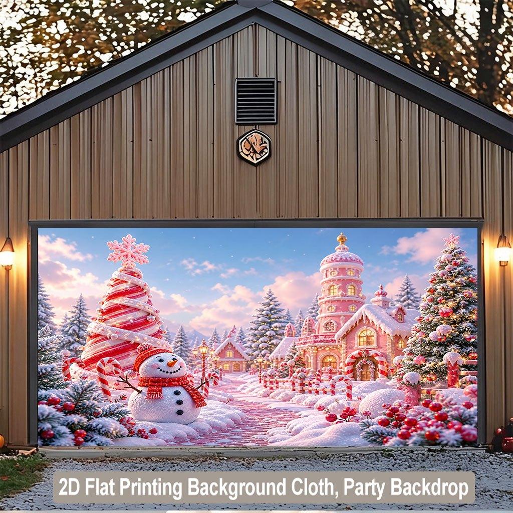 1 piece of 2D flat background fabric, snowman scarf, candy house, Christmas tree polyester background fabric bannerZL