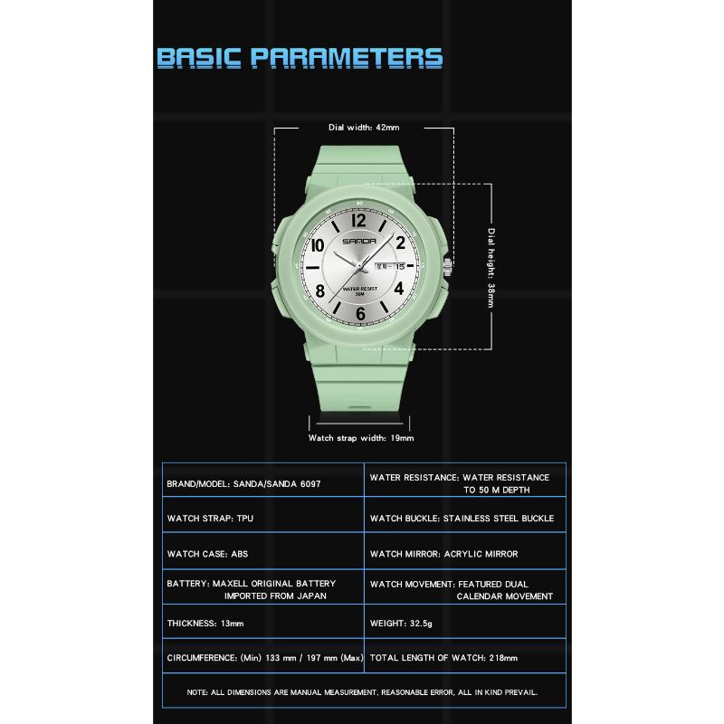 SANDA Новый стиль Электронный счетчик Механизм Двухдневный календарь Модный тренд, Индивидуальные мужские и женские часы для учащихся средней школы