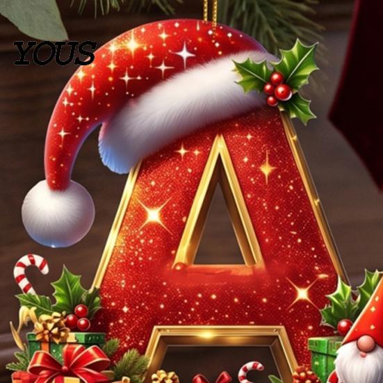 Подвесное украшение 26 шт. Буквы Рождественские украшения, А-Я Алфавит Акриловое украшение на елку, Персонализированный кулон с инициалом и шапкой Санты для