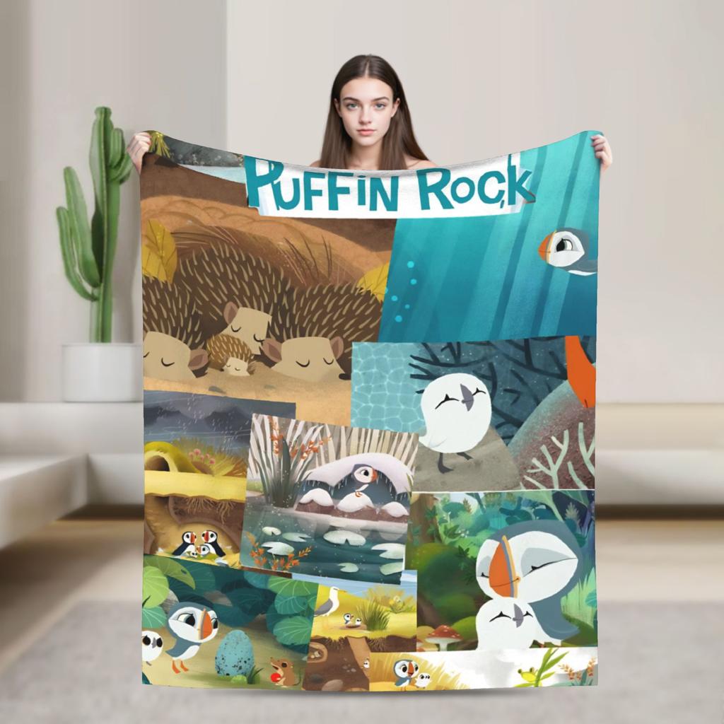 Puffin Rock Oona Baba Fashion Blankets Fleece Cartoon TV Watercolor Soft Throw Fashion Blanket for Bedding Throws Quilt Multi-function