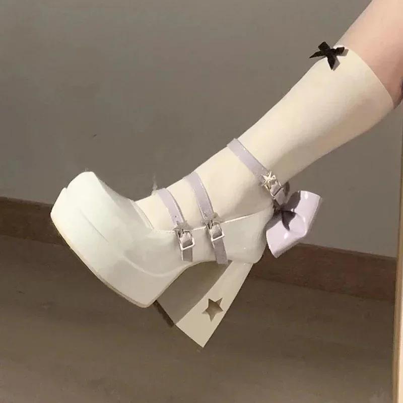 Модная женская обувь Туфли на высоком каблуке Женские 2025 Весна Обувь на толстом каблуке Женская Лакированная кожа Обувь для косплея