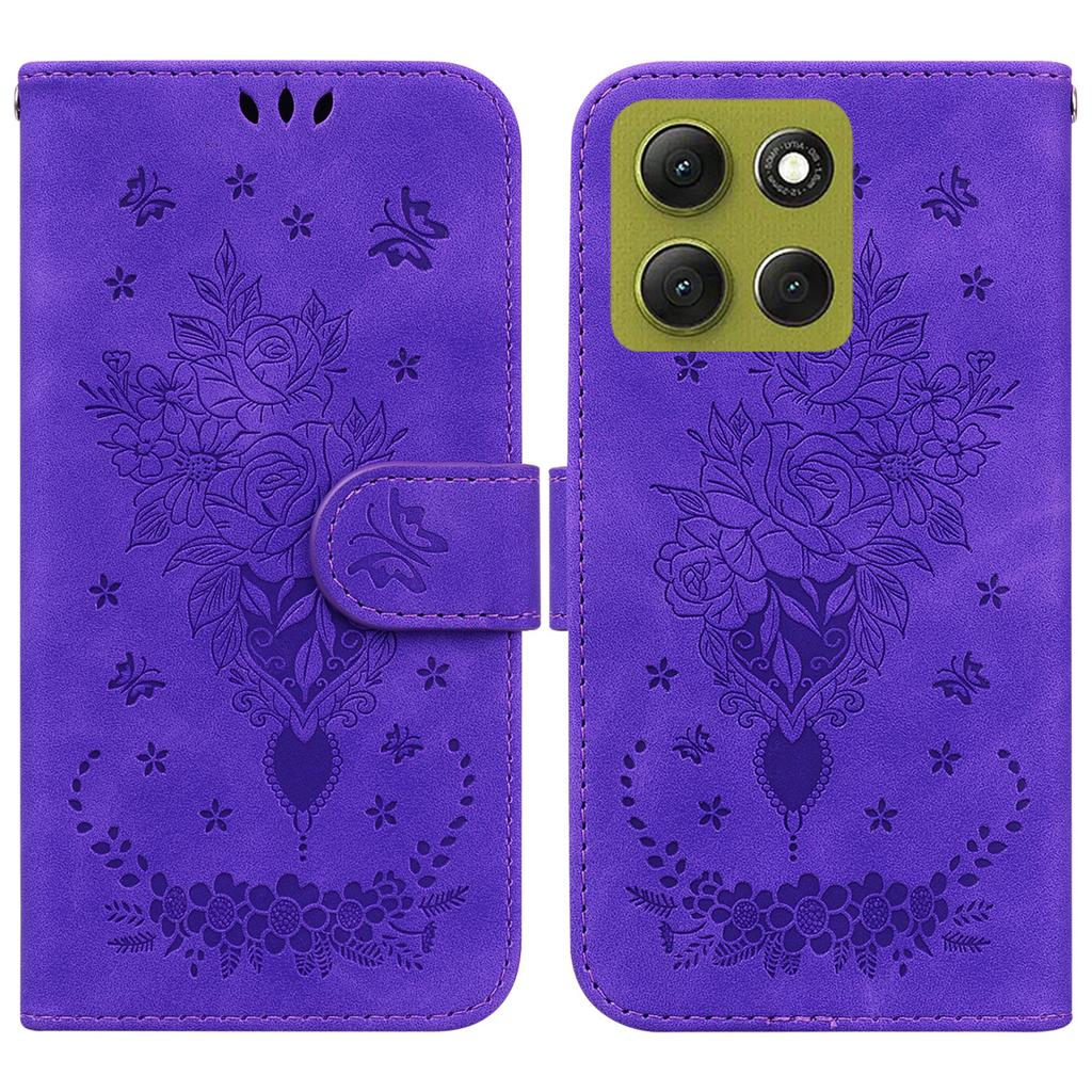 For Motorola Moto G86 5G Case Butterfly Flower Imprint PU Leather Wallet Phone Cover with Strap