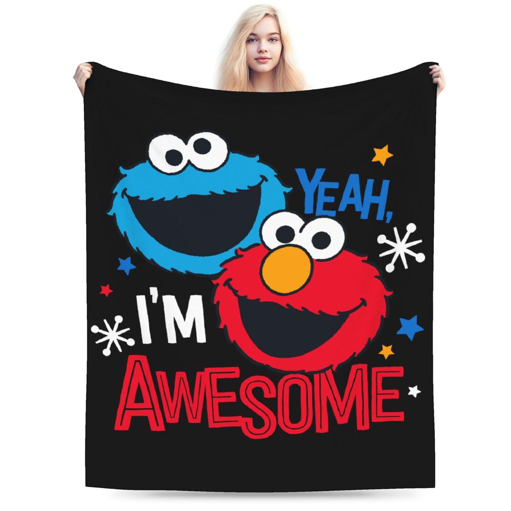 Sesame Street Tango Elmo & Grover Pattern Knitted Blanket Fleece  Warm Throw Blanket for Bed Bed Rug