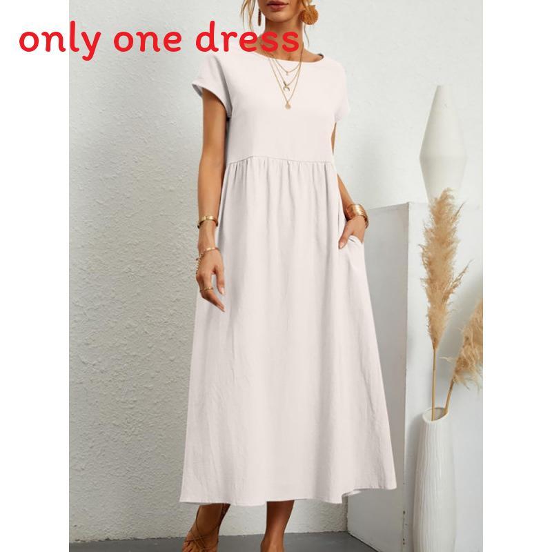Minimalist Cotton Linen Dress With Pockets For Spring Casual Wear