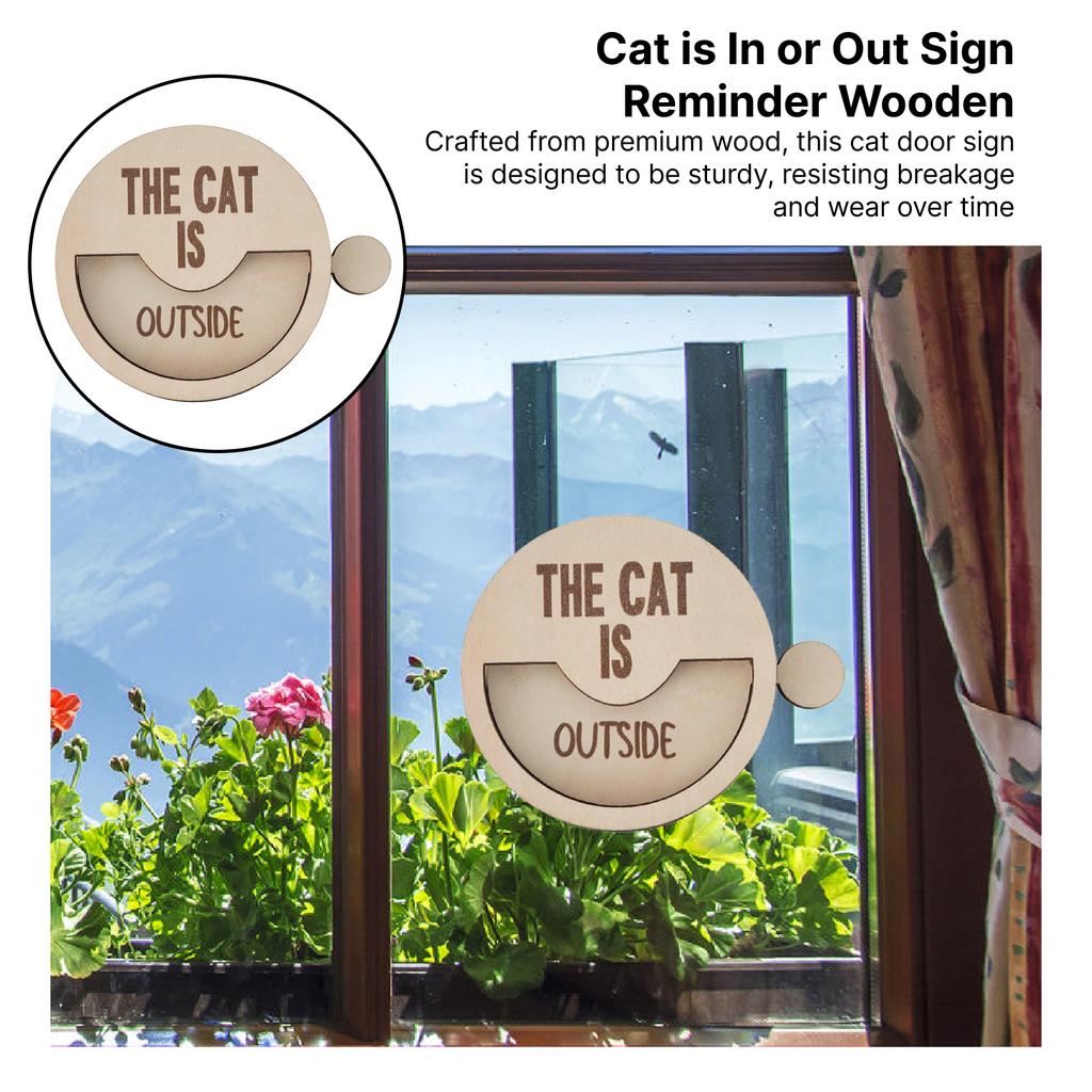 Cat Door Sign Cat IS In or Out Sign Reminder Pet Reminders Sign Cute Wood Room Round Decoration for Cat Pet Lovers Yard Door Win