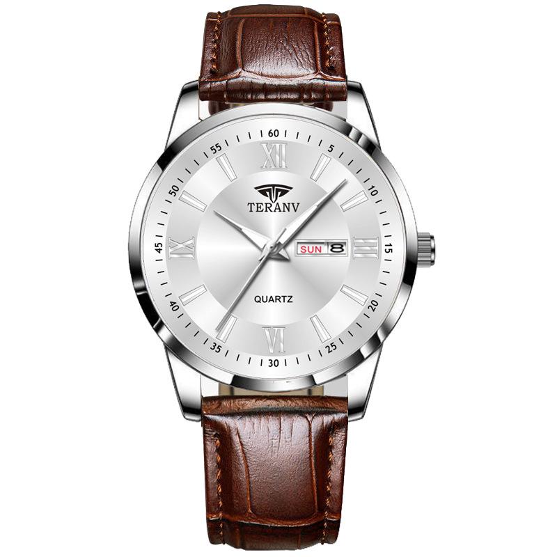 Butterfly Clasp Men's Ultra-Thin Luminous Stainless Steel Dual Calendar Waterproof Quartz Watch