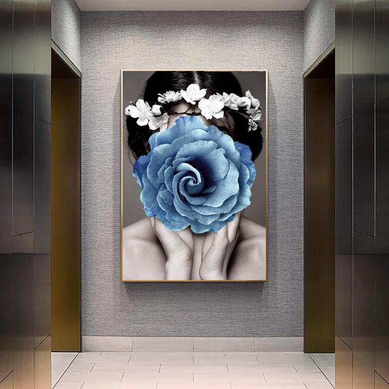 Новое поступление, большой размер, настенное искусство, современная мода, цветочная обложка, лицо, золото, длинные волосы, женщина, холст, декоративная живопись для гостиной