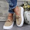Plus Size Women Chain Loafer Flats For Women Round Toe Slip On Mesh Sneaker Casual Shoes Fabric Flats Breathable Walking Shoes