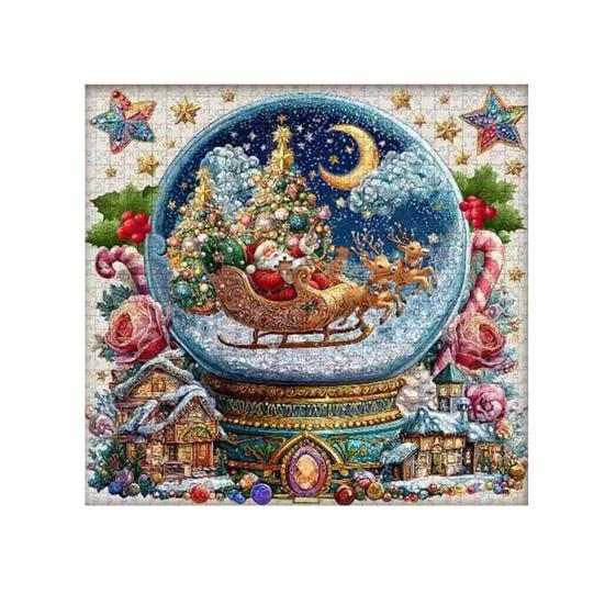 1024Pcs/Set Christmas Faux Crystal Ball Jigsaw Puzzle Winter Holiday Reindeer Sleigh Santa Claus Puzzle Home Decoration