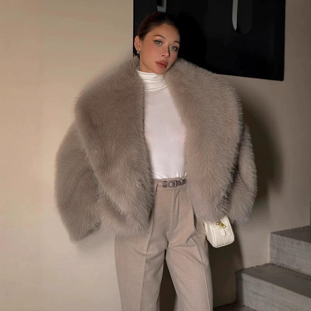 European, American autumn and winter lazy wind artificial fur coat large lapel fox fur coat women's clothing