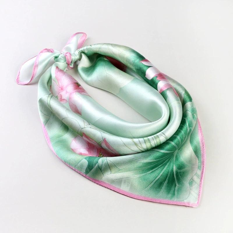 53CM Square Pure Silk Square Scarf 100% Mulberry Silk Decorative Flower Hairband Necktie Small Neckerchief for Women