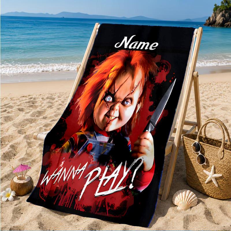 Custom Name Chucky's Bloody Invitation Beach Towel Microfiber Beach Towel, Lightweight and Quick-Dry, for Summer Travel, Swimming Pool Gift