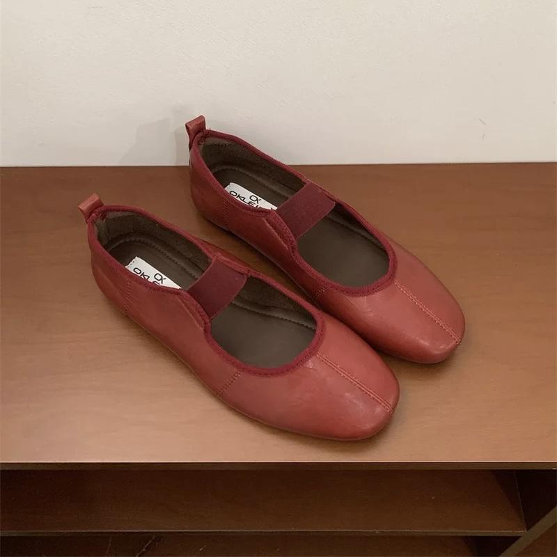 Модные SUOJIALUN 2025 Осень Женские Туфли на Плоской Подошве Модные Туфли Мэри Джейн с Закругленным Носком и Мелким Вырезом Слипоны Мягкие Плоские Повседневные Платье Одинарные Туфли