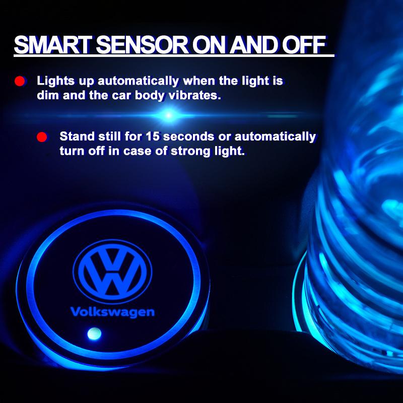 LED Luminous Car Water Cup Holder Coaster Lamps For Volkswagen VW Passat b6 Caddy Golf 5 7 Santana Polo Rline Magotan Tiguan GtiKD4