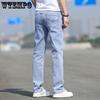 WTEMPO Мужские джинсы, летние тонкие однотонные свободные эластичные узкие джинсы, простые прямые брюки, повседневные мужские брюки