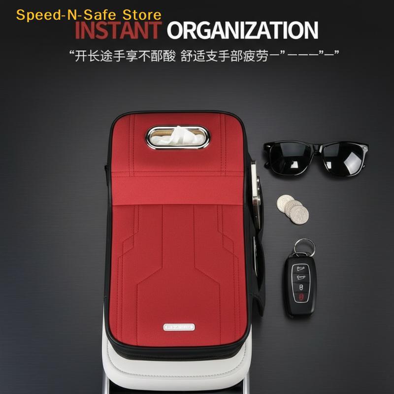 Universal Car Armrest Pad Height-Increasing Insoles Shearling Tissue Storage Box With Side Card Holder/Storage Pouch