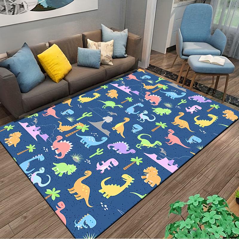 Kids Dinosaur Pattern Carpet with Colorful Animals and Blue Background Suitable for use as an anti-slip for living room bedroom sofas