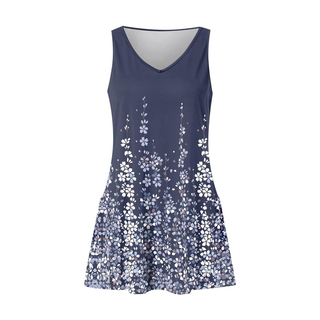 Women's Casual Sundress With Pockets Summer Boho Beach Dress Floral Blouses For Women T-Shirts Dress V Neck Loose Tank Dresses