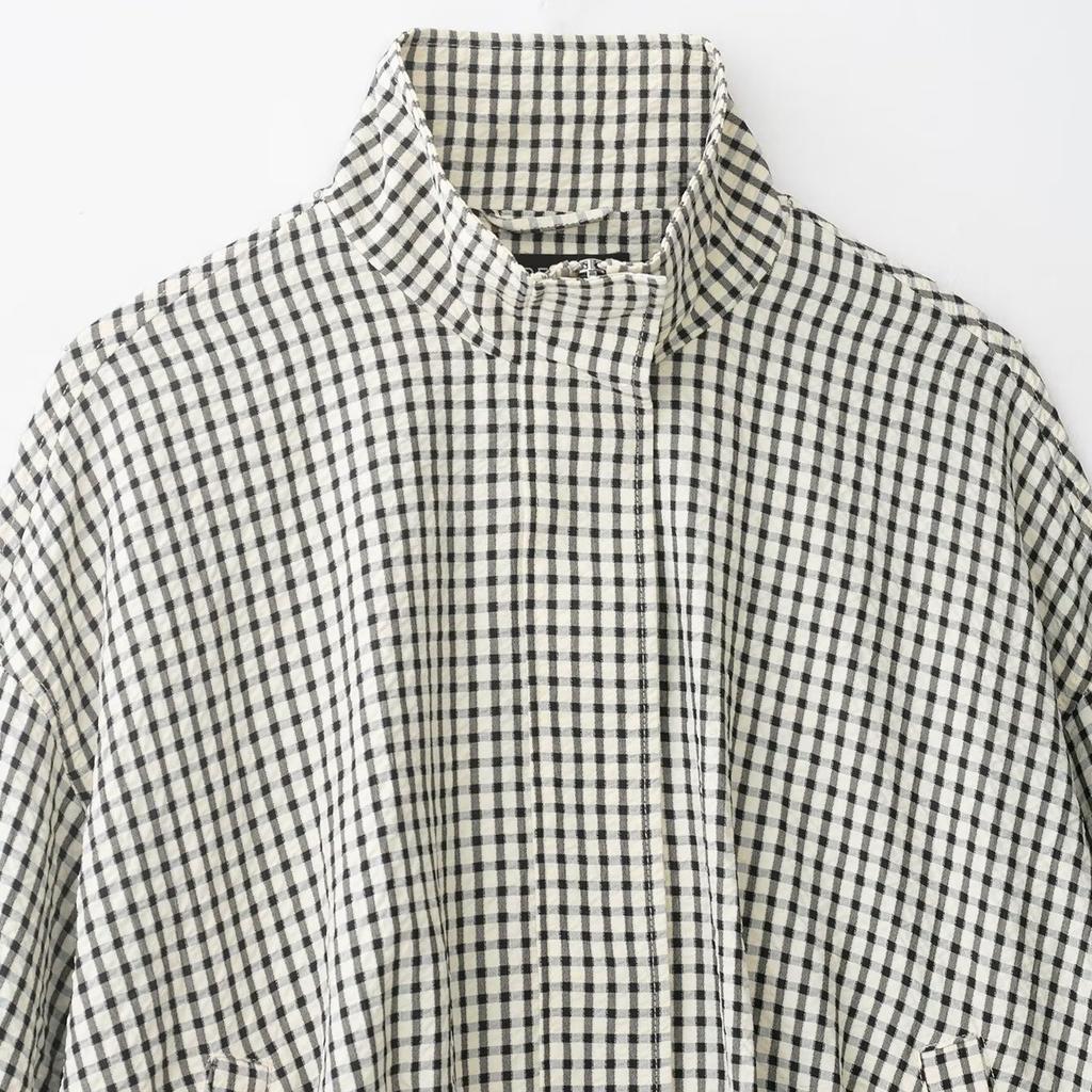 2026 spring new European and American cross-border women's clothing street fashion plaid bomber jacket w085 365649