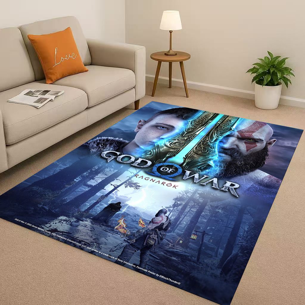 Коврик Игровой God of War Kratos Мультяшный Геймерский Гостиная Нескользящая Зона Мягкий Ковер для Спальни Игровой Комнаты Дивана, Легко Чистящийся Домашний Придверный Коврик