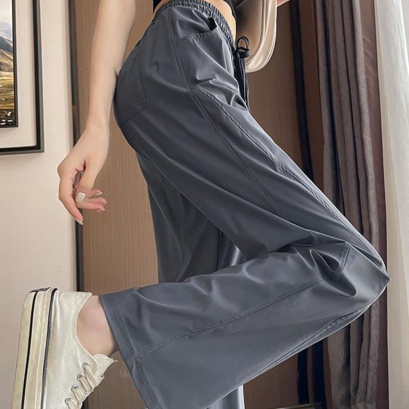 Wide-legged Pants Women's Summer Thin Section Sun Protection Casual Pants Ice Silk Sports Straight High Waist Draped Quick Dry Pants